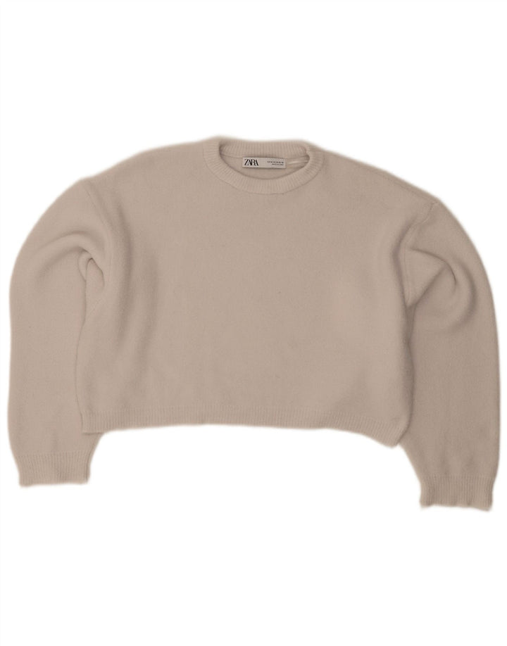 Zara Mujer Crop Jersey De Cuello Redondo De Gran Tamaño UK 44 Gris Medio