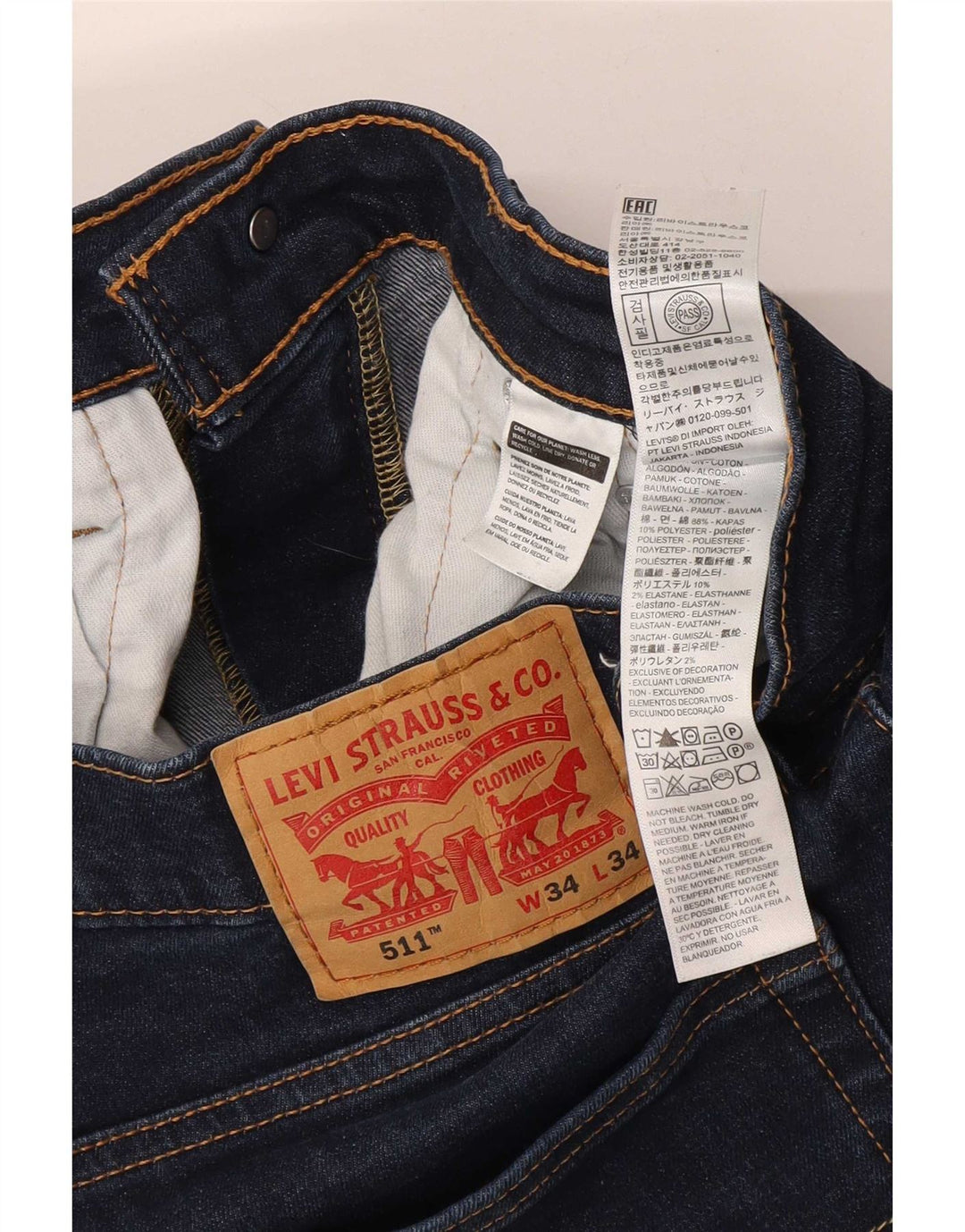 Levi's Hombre 511 Slim Jeans W34 L34 Algodón Azul Marino