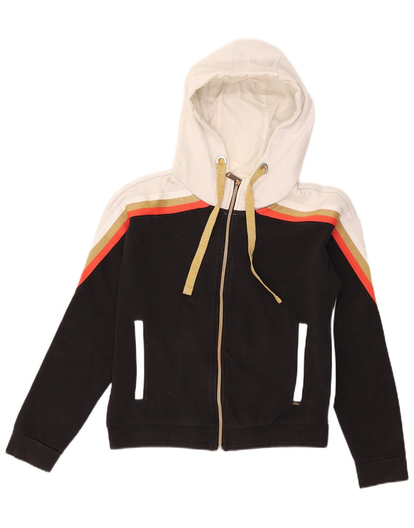 GAS Sudadera con capucha y cremallera para mujer UK 44 Mediana Negro Colorblock Algodón