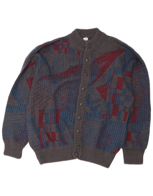 Vintage hombres Cardigan suéter IT 54 XL gris lana geométrica