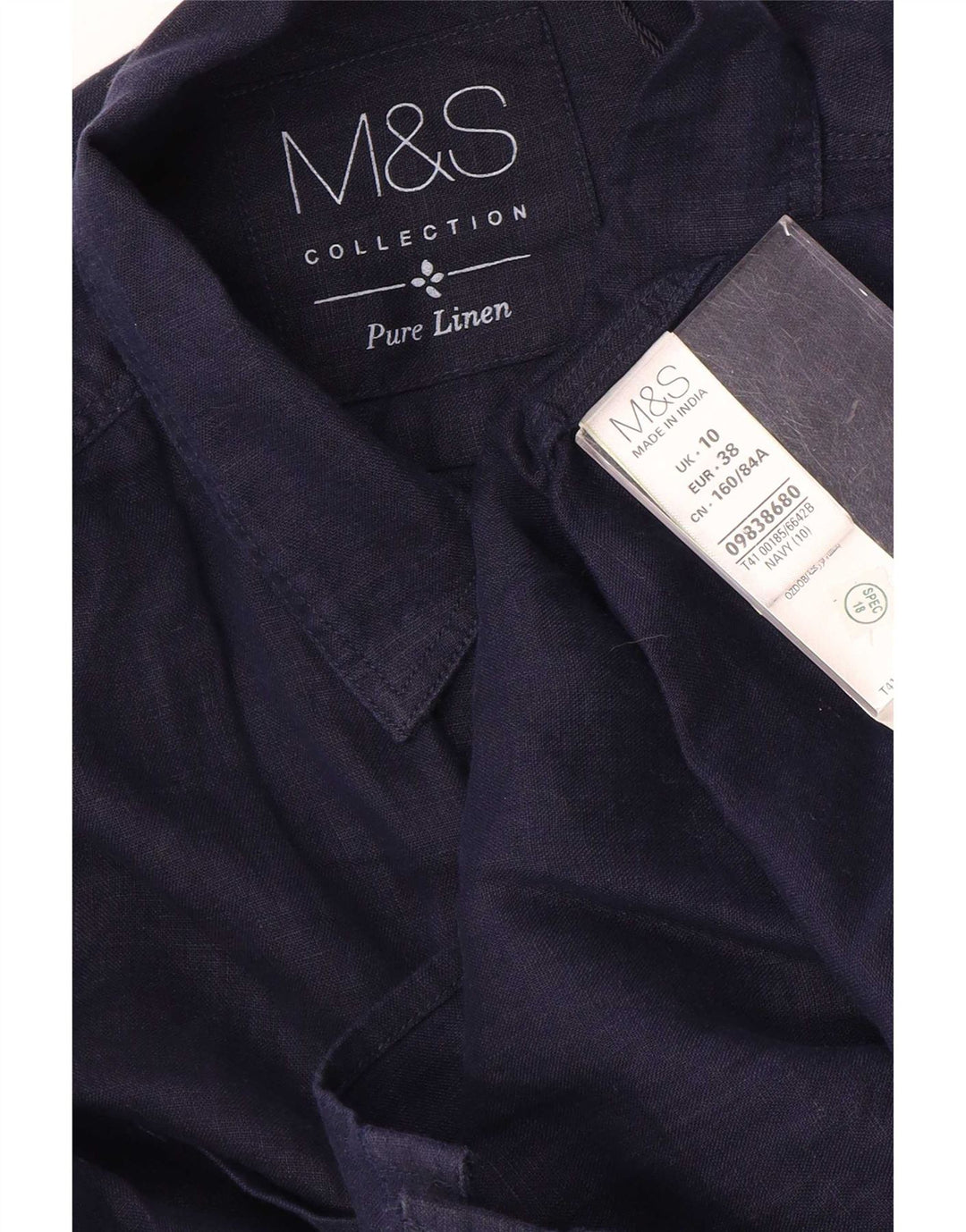 Marks & Spencer Camisa para mujer UK 10 Small Lino azul marino