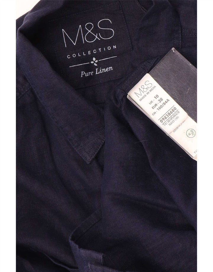 Marks & Spencer Camisa para mujer UK 10 Small Lino azul marino