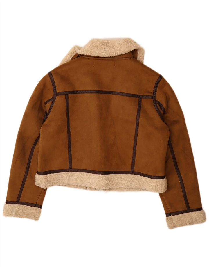Zara Mujer Sherpa Chaqueta UK 46 Grande Poliéster Marrón