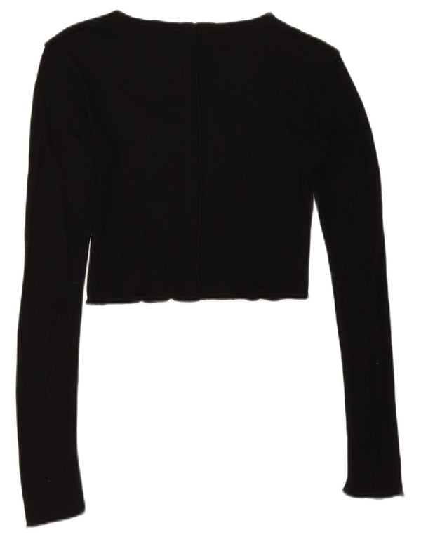 Zara Mujer Crop Top Manga Larga UK 8 Small Negro