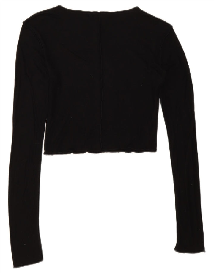 Zara Mujer Crop Top Manga Larga UK 8 Small Negro