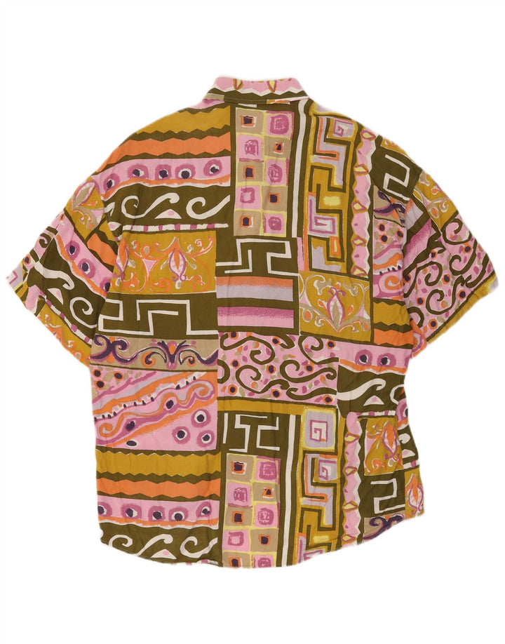 Vintage hombres camisa de manga corta grande multicolor patchwork viscosa