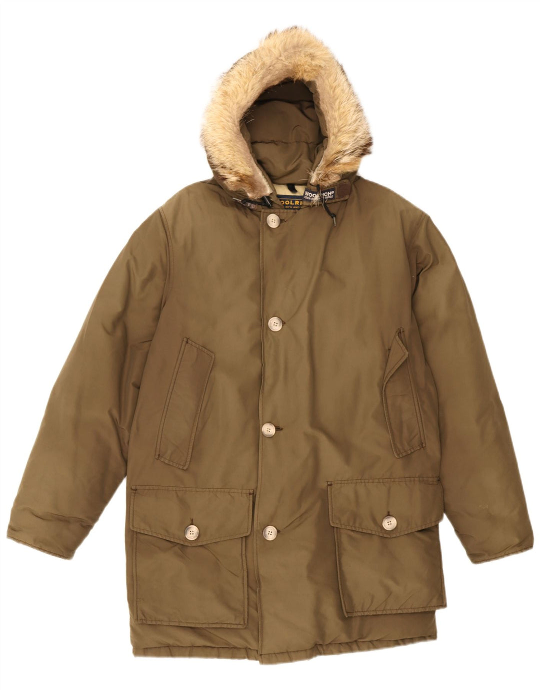 Woolrich Abrigo acolchado con capucha para hombre UK 36 Small Khaki