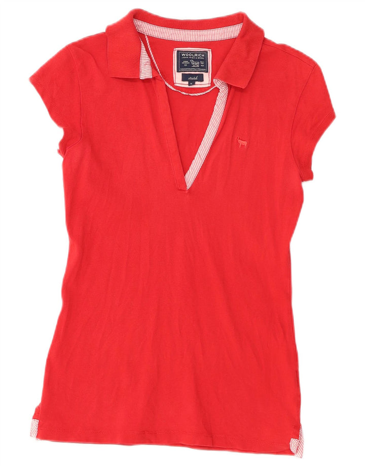 Woolrich Polo elástico para mujer Reino Unido 44 Grande Algodón rojo