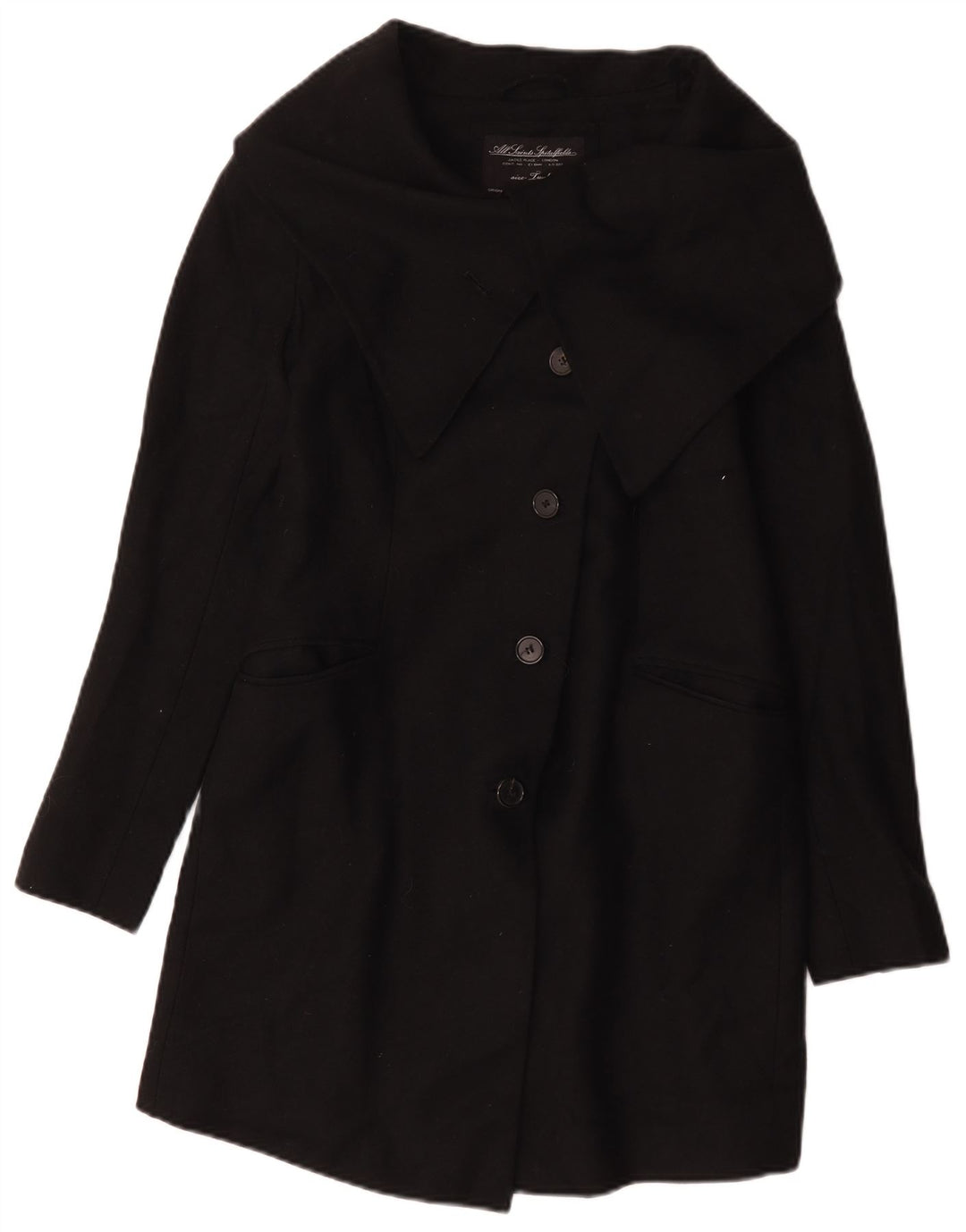 All Saints Abrigo para mujer UK 12 Mediano Lana negra