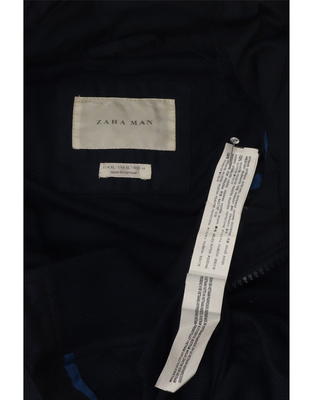 Zara Hombre Cazadora Bomber Con Capucha UK 42 XL Azul Marino Poliéster