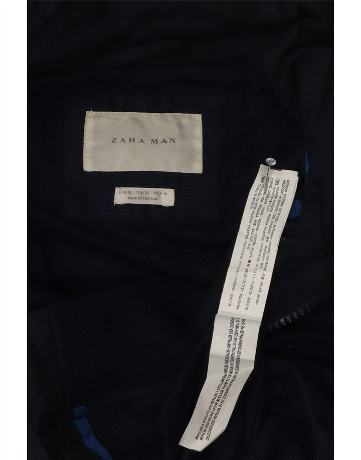 Zara Hombre Cazadora Bomber Con Capucha UK 42 XL Azul Marino Poliéster