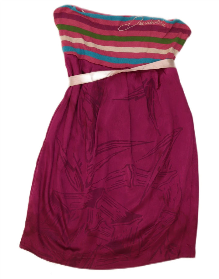 Vintage mujer vestido sin tirantes Reino Unido 12 medio rosa poliéster a rayas