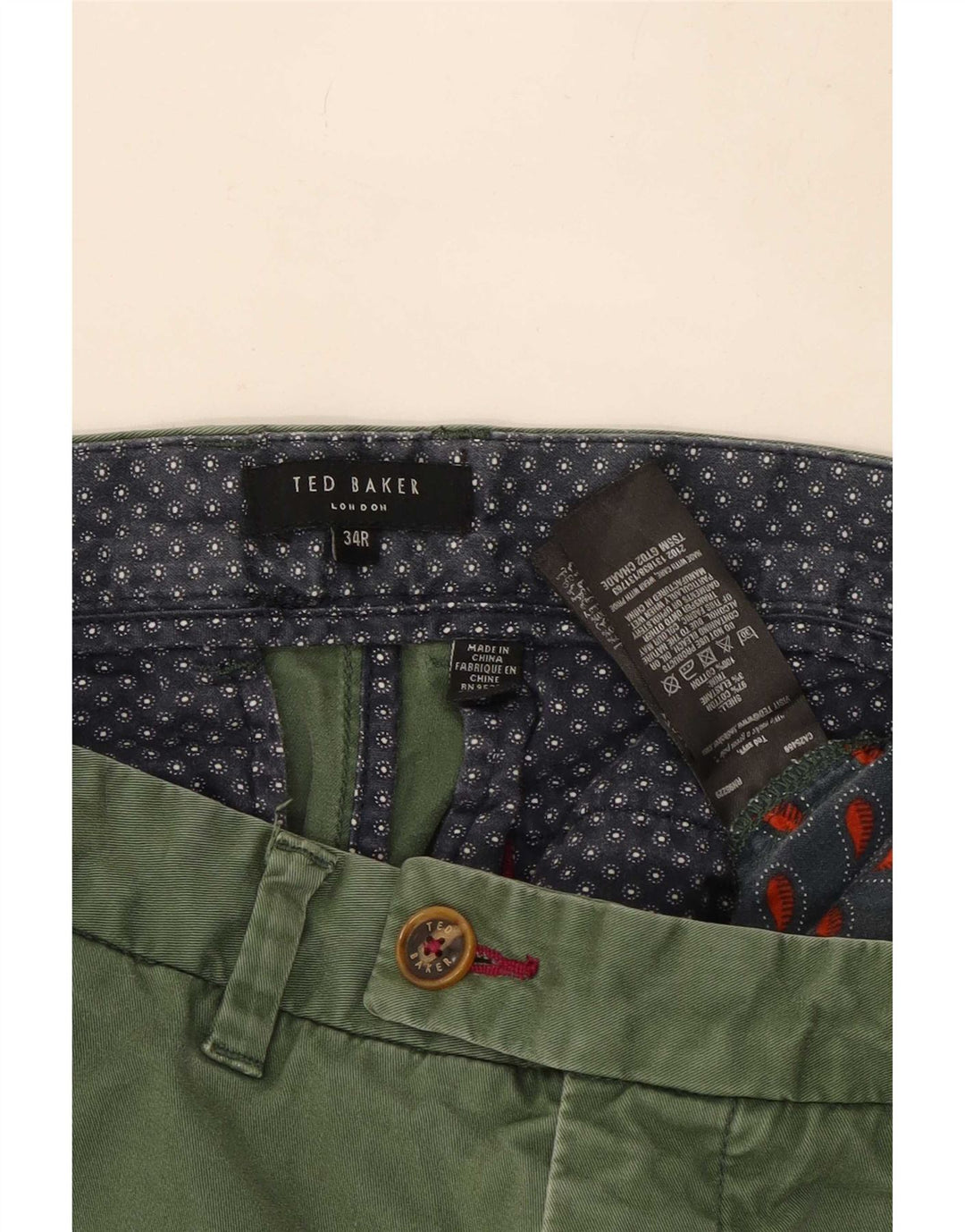 Pantalones chinos regulares para hombre de Ted Baker W34 L30 Algodón verde