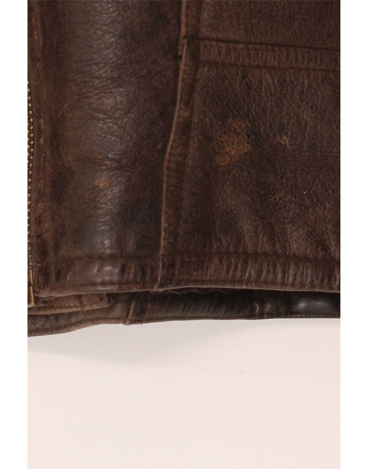 Vintage hombres Sherpa chaqueta de cuero Reino Unido 40 marrón grande