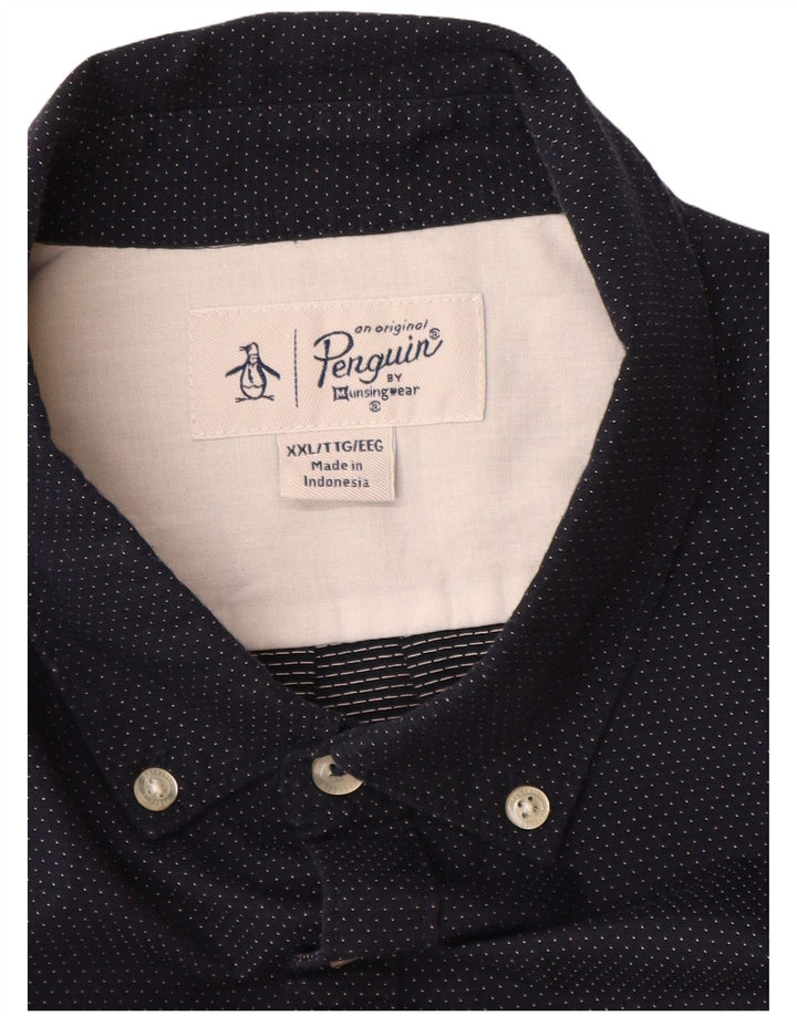 Camisa Penguin para hombre 2XL Algodón con lunares azul marino