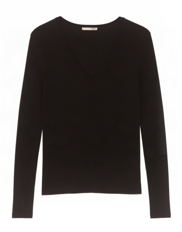 Zara Mujer Top Manga Larga UK 42 Mediano Negro