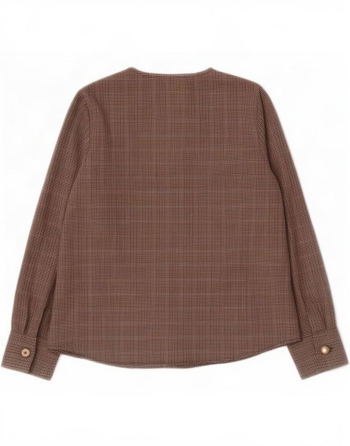Zara Mujer Blusa De Manga Larga Top UK 10 Small Marrón Espiga Poliéster