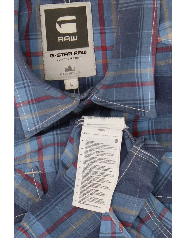 G-Star Hombre Camisa De Manga Corta De Algodón A Cuadros Azul Grande