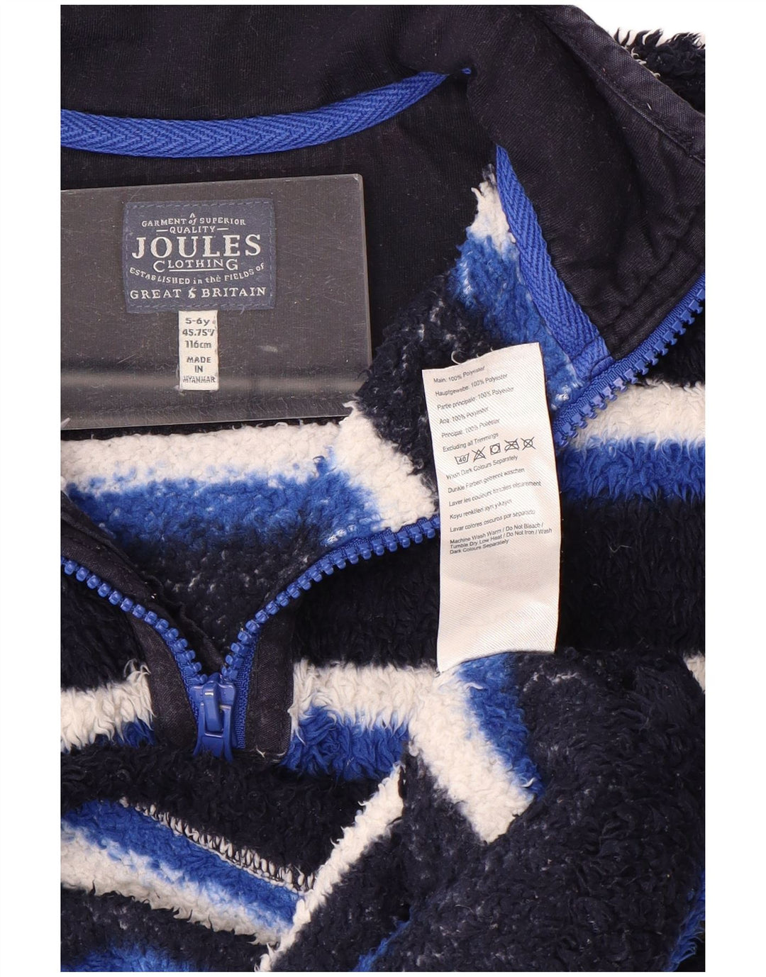JOULES Jersey polar con cremallera y cuello para niño 5-6 años Azul Poliéster a rayas