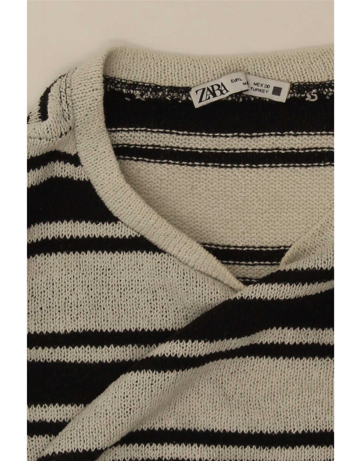 Zara Mujer Crop Oversize Top Manga Larga UK 46 Grande Negro Rayas