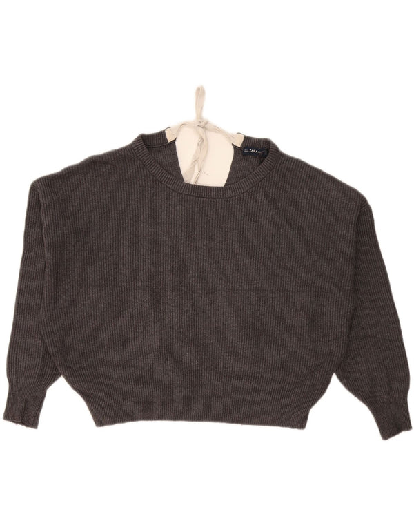 Zara Mujer Crop Oversize Cuello Barco Jersey Suéter UK 10 Small Gris