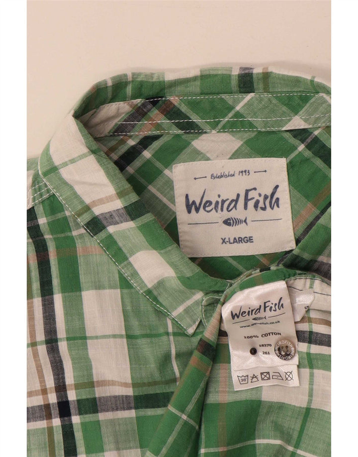 Weird Fish Camisa de manga corta para hombre XL Algodón a cuadros verde