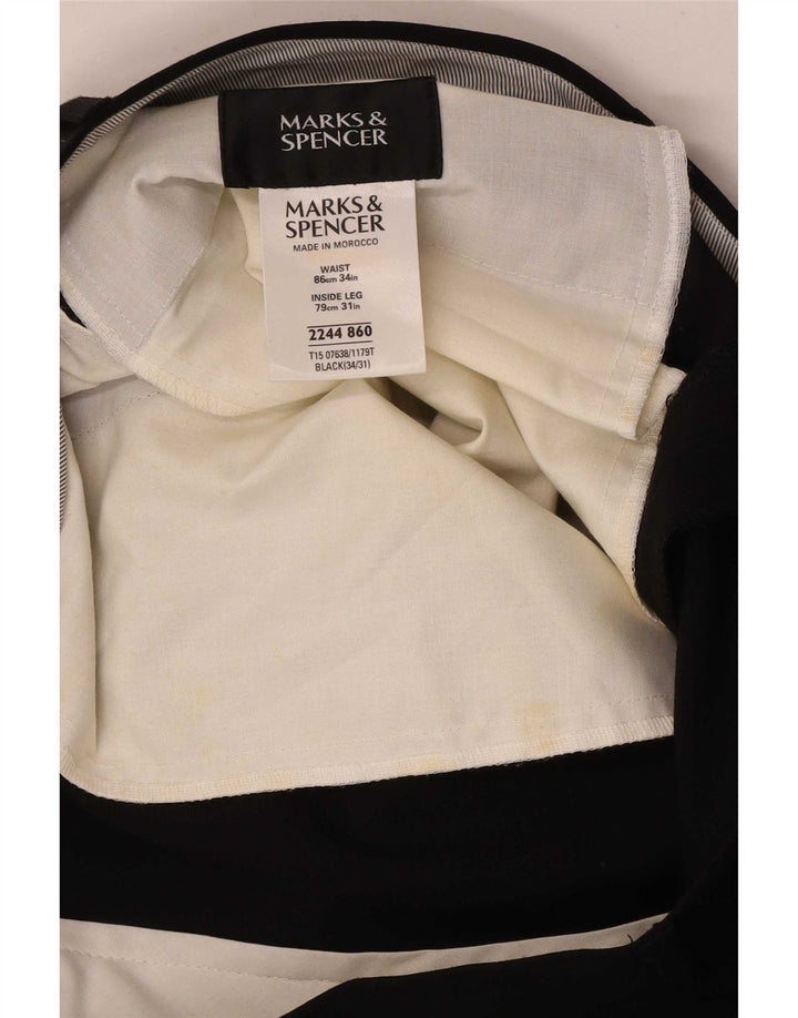 Marks & Spencer Pantalón de traje con pinzas para hombre W34 L31 Poliéster negro