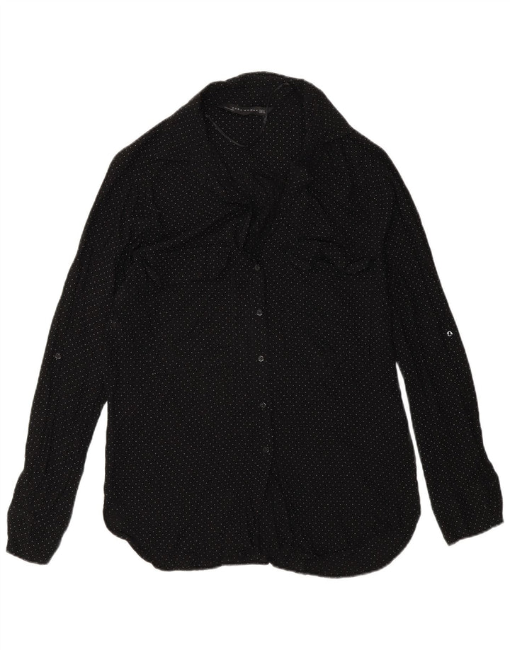 Zara Mujer Camisa UK 10 Small Viscosa Manchada Negra