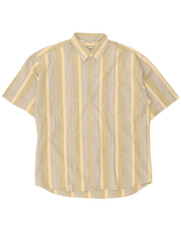 Rover&Lakes Camisa Manga Corta Hombre Talla 41/42 Grande Algodón Rayas Amarillas