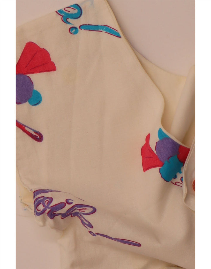 VINTAGE mujeres patrón abstracto sin mangas A-Line vestido Reino Unido 8 pequeño blanco