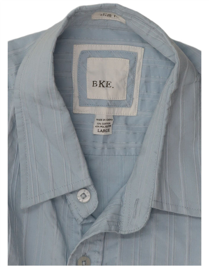 BKE Camisa slim fit para hombre de algodón a rayas azules grandes
