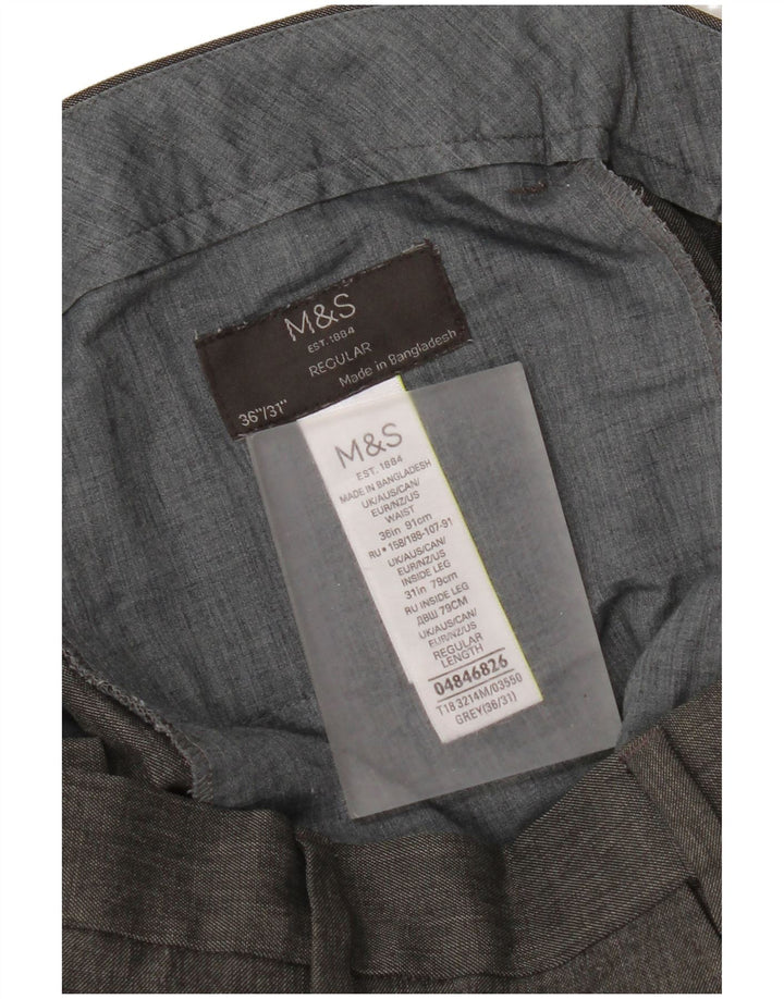 Marks & Spencer Pantalón de traje recto para hombre W36 L31 Poliéster gris