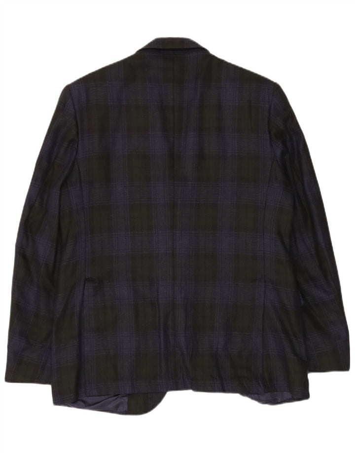 Vintage hombres 2 botones Blazer chaqueta medio azul marino cheque