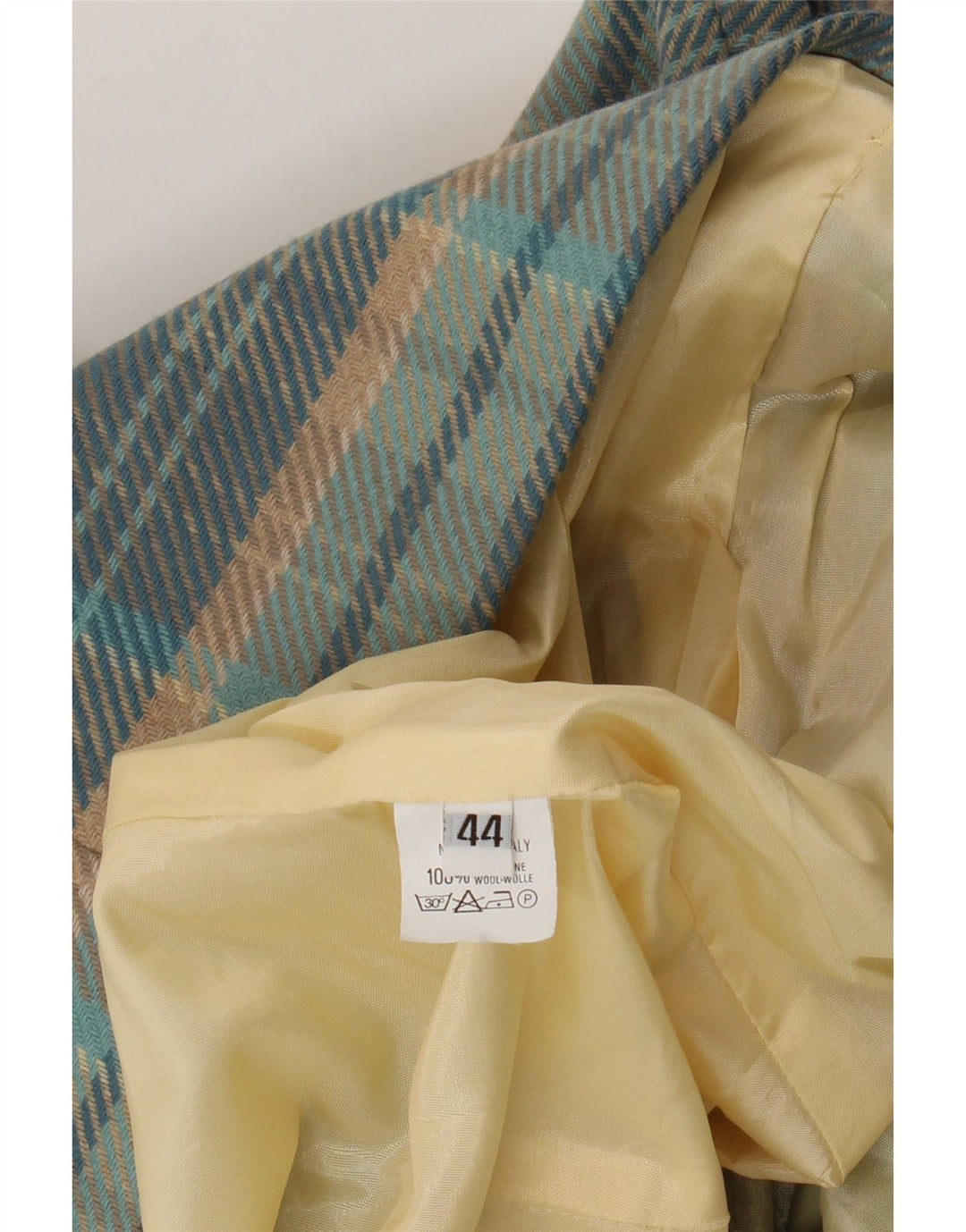 Vintage mujer 5 botones Blazer chaqueta IT 44 lana de cuadros azul medio