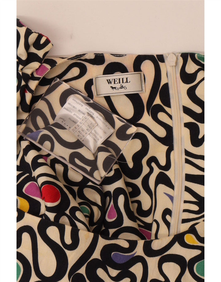 Weill Vestido acampanado sin mangas con estampado abstracto para mujer UK 10 Small Off White