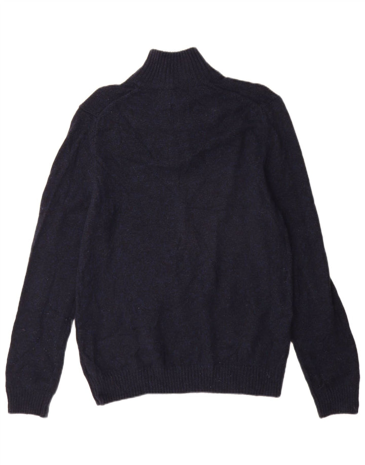 Marks & Spencer Suéter tipo jersey con cuello y cremallera para hombre de lana de cordero azul marino mediano