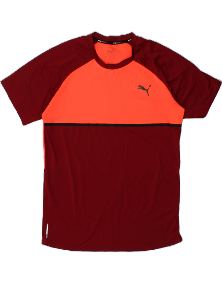 PUMA Mens T-Shirt Top Medium Maroon Colourblock Polyester Vintage Puma and Second-Hand Puma from Messina Hembry 