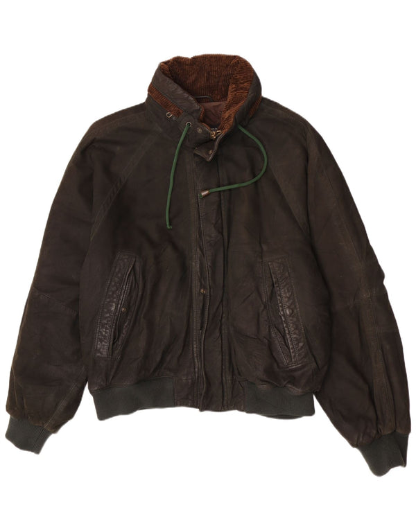 Belfe & Mens Chaqueta bomber de cuero con capucha IT 48 Caqui mediano