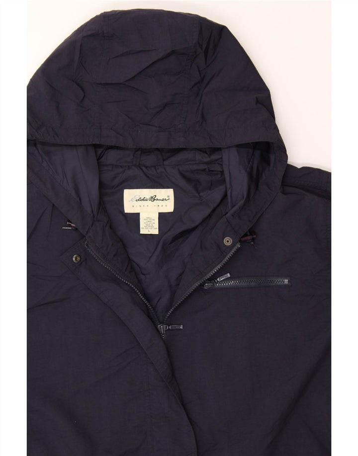 EDDIE BAUER Womens Hooded Raincoat UK 16 Large Navy Blue Nylon Vintage Eddie Bauer and Second-Hand Eddie Bauer from Messina Hembry 