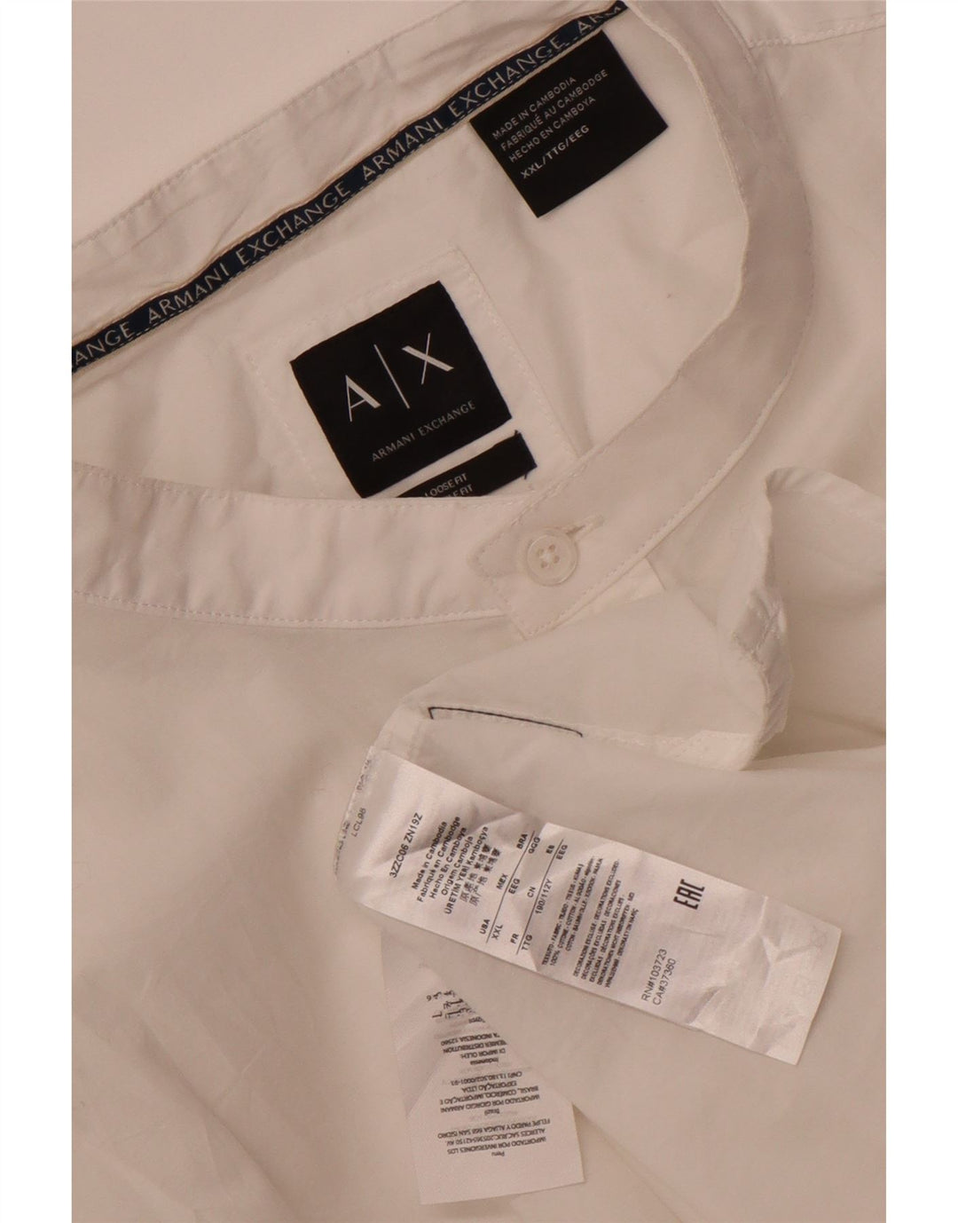 Armani Exchange Camisa holgada para hombre 2XL Algodón blanco