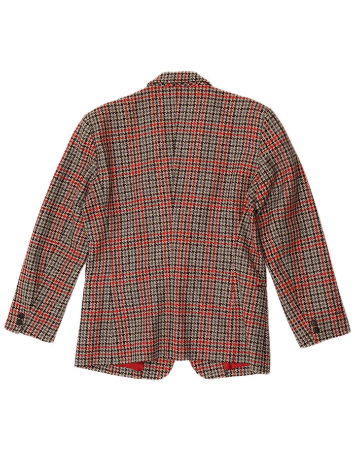 Vintage hombres 1 botón Blazer chaqueta Reino Unido 38 lana de pata de gallo roja mediana