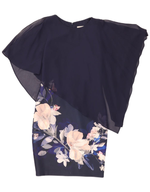 Coast Vestido tubo asimétrico para mujer UK 40 Pequeño Poliéster floral azul marino