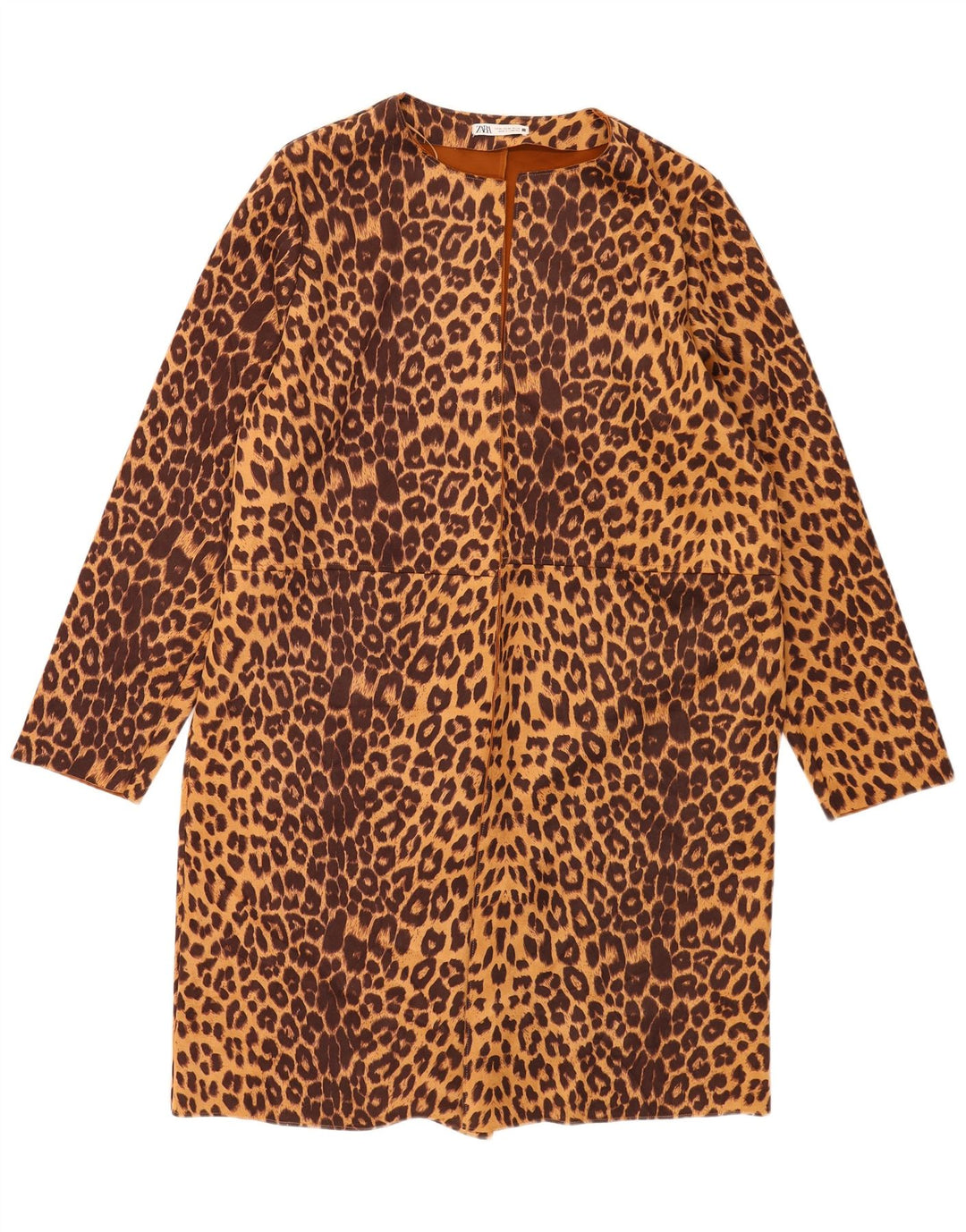 Zara Mujer Abrigo Abierto ES 40 XL Marrón Animal Print Poliéster