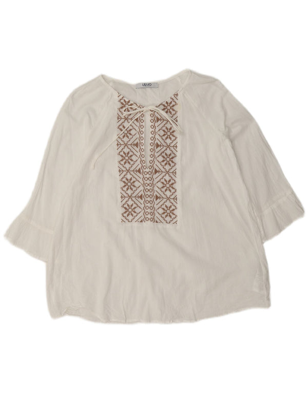 Liu Jo Blusa de manga 3/4 para mujer IT 40 Small White Fair Isle Algodón