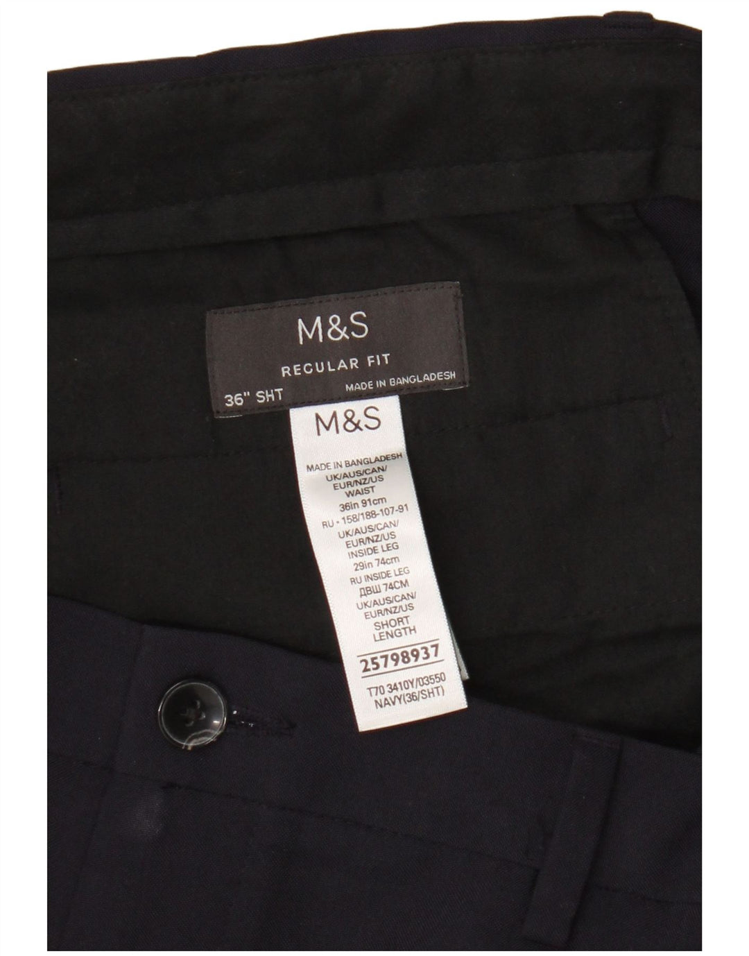 Marks & Spencer Pantalón chino de corte regular para hombre W36 L29 Poliéster azul marino