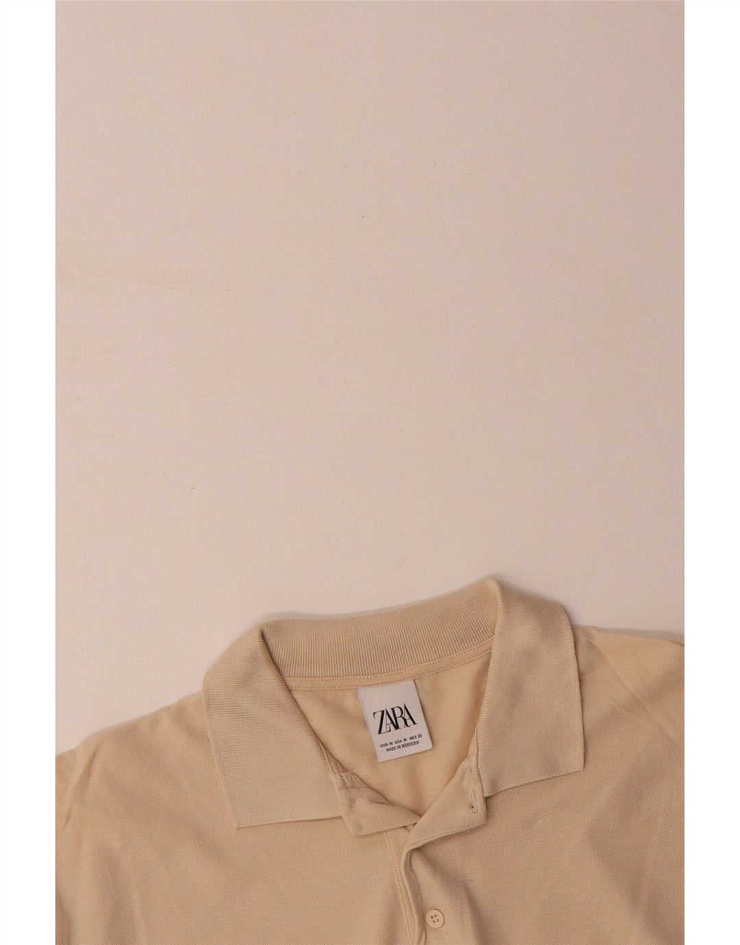ZARA Mens Polo Shirt Medium Beige Colourblock Cotton
