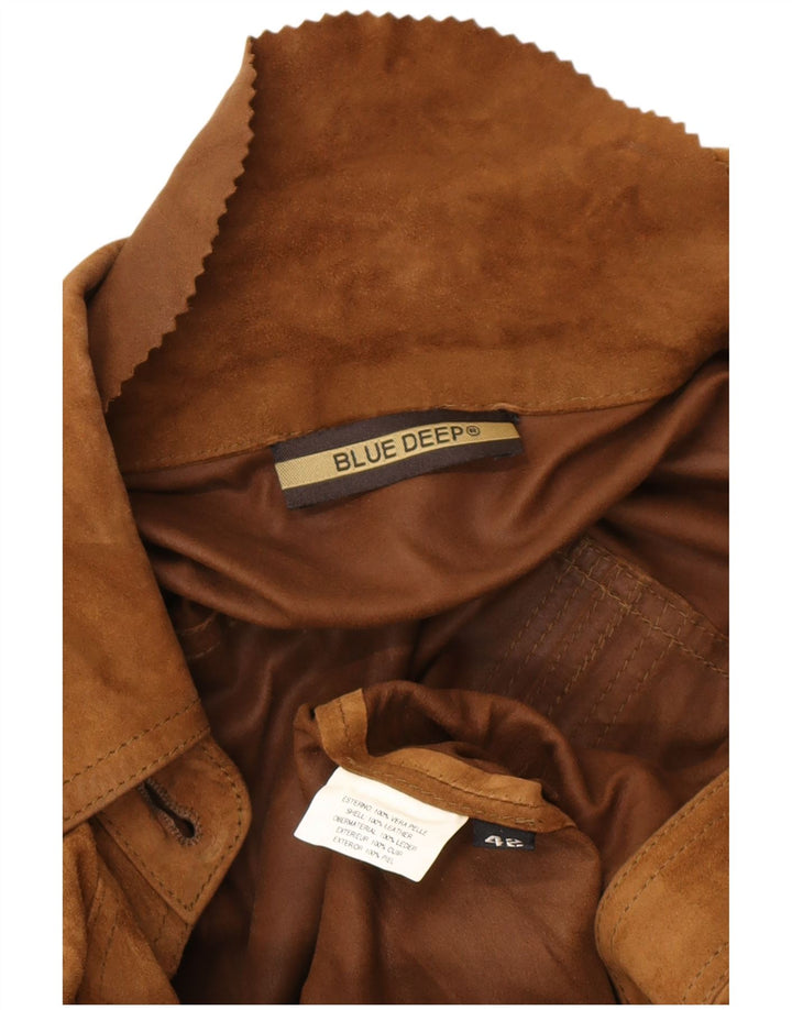 VINTAGE Chaqueta militar de ante para mujer IT 42 Cuero marrón medio