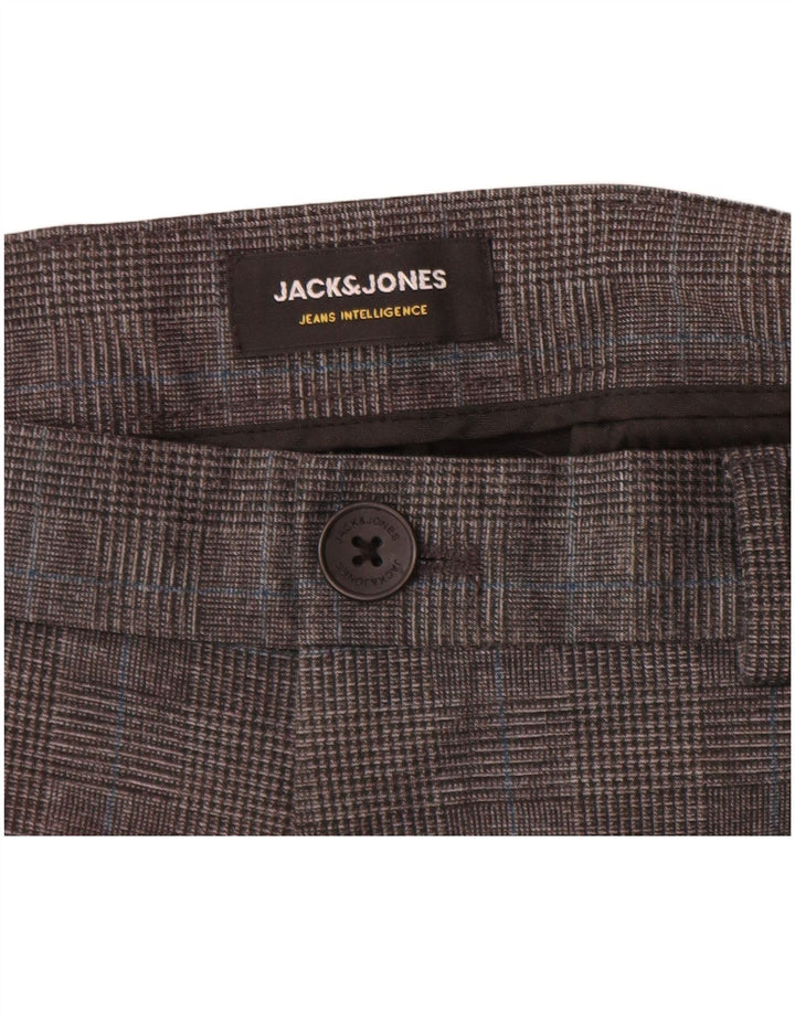 Jack & Jones Mens Slim Chino Pantalones W32 L34 Gris Pata De Gallo Poliéster