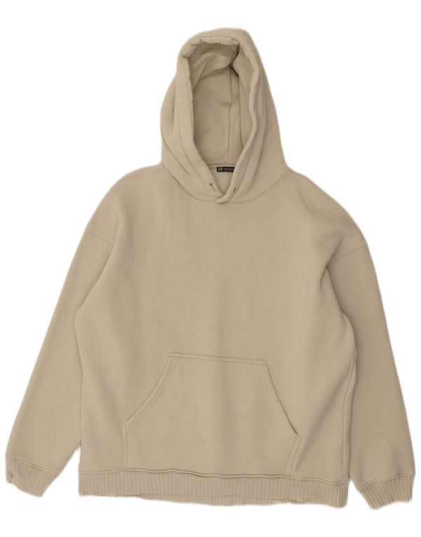Zara Hombre Sudadera Con Capucha Loose Fit Jersey Pequeño Blanco Algodón