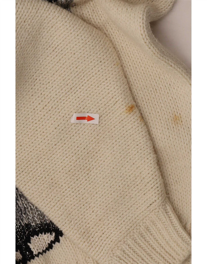 Vintage mujer botón cuello jersey suéter Reino Unido 16 grande blanco apagado